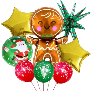 Detailed set of Christmas foil balloons featuring a large gingerbread man and golden stars