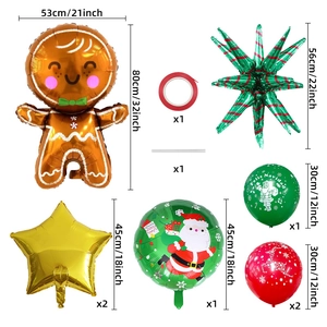Detailed view of Christmas balloon set components with gingerbread man and Santa patterns