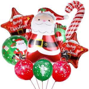 Christmas balloon set with Santa, candy cane, and Merry Christmas printed foil decorations