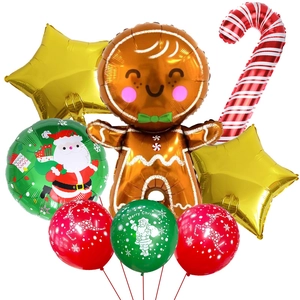 Christmas balloon set with gingerbread man, Santa and golden stars for festive decoration