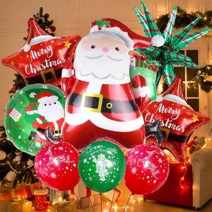 Christmas balloon set with Santa Claus foil balloons and festive stars for holiday decor