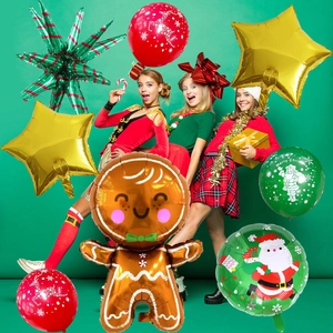 Detailed Christmas balloon set with gingerbread man foil and festive latex decorations