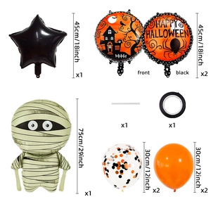 Halloween balloon set featuring mummy foil balloons and star shapes for party decoration