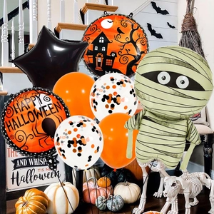 Mummy Halloween balloon set with orange and black latex balloons for party decoration