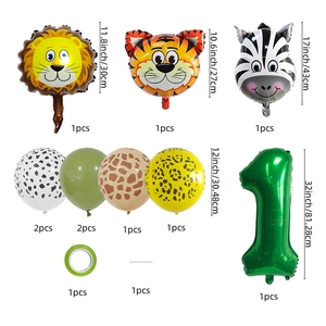 Kit anniversaire animaux de la jungle avec ballons tigre lion zèbre et chiffre 1