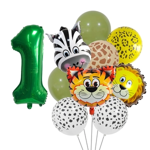 Kit ballons anniversaire jungle avec chiffre un et formes animaux en aluminium