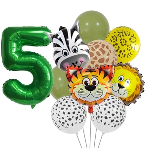 Kit de ballons anniversaire jungle avec chiffre 5 vert et ballons animaux en aluminium