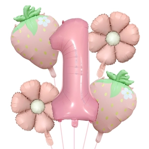 Ballon en Film d'Aluminium Fraise Marguerite Nombre pour Fête d'Anniversaire Célébration Dessin Animé Macaron Rose Décoration