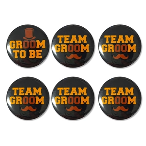 Round Tinplate Badge Pin For Wedding Bachelor Party Groom To Be Team Groom Design Mustache Hat Print Decorative Brooch