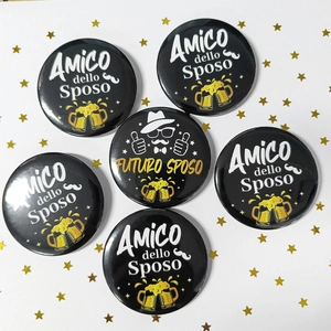 Italian wedding tinplate badges set for groom and friends with gold star decorations