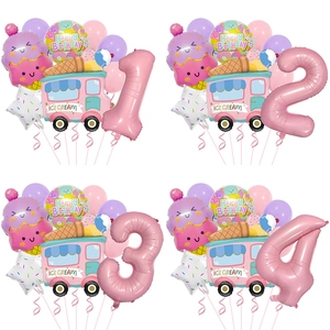 Ice Cream Truck Birthday Balloon Macaron Pink Purple Aluminum Foil Latex Balloons For Children Party Decorations