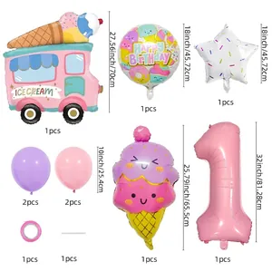 Ice cream car balloon set for 1st birthday party with assorted foil and latex balloons