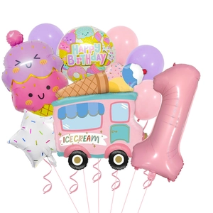 Ice cream truck balloon set for 1st birthday party with pink number 1 and stars