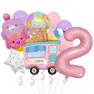 Ice cream truck balloon set for 2nd birthday party decoration with foil numbers