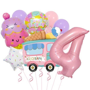 Ice cream party balloon set with pink truck, dessert patterns, and large number 4