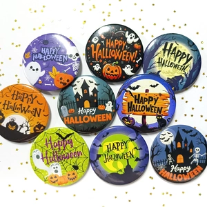 Halloween Round Pin Badges Tinplate Brooch With Pumpkin Ghost Skeleton For Party Decor Supplies Novelty Accessories