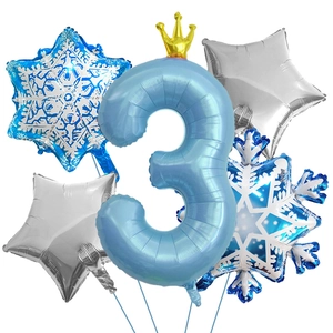 Schneeflocken-Folienballon-Set mit blauer Nummer 3 für Eiswelt-Kindergeburtstage