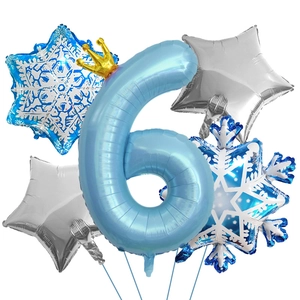 Details des blauen Zahlenballons 6 Sets mit Silbersternen und Schneeflocken