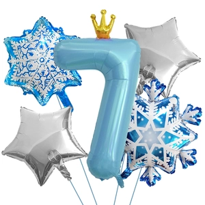 Schneeflocken-Folienballons und blauem Ballon Nummer 7 für Wintergeburtstagsfeier-Dekoration