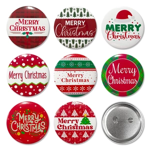 Set of 58mm Christmas tinplate badges with festive prints for party favors and decoration