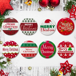 Set of 8 festive Christmas tinplate badges with Merry Christmas text and holiday patterns