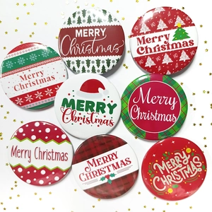 Christmas Round Pin Badge Tinplate Brooch Festive Patterns Holiday Party Decorations Fashion Accessories For Clothes Bags