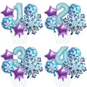 Snowflake Aluminum Foil Balloons Number Star Round Irregular Shapes Birthday Party Winter Theme Decorations