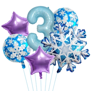 Winter snowflake themed 3rd birthday balloon set with blue number and star shapes