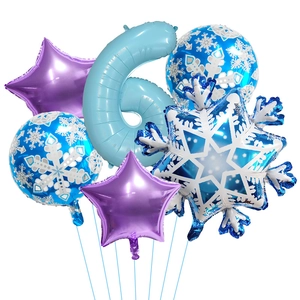 Winter snowflake party balloon set with number six for kids birthday decorations