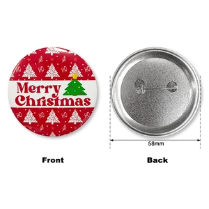 58mm Merry Christmas tinplate badge set with festive red design and metal pin back