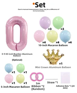 Flachbild von Geburtstagsballon-Set mit rosa 40-Zoll-Zahl und Macaron-Latex-Zubehör