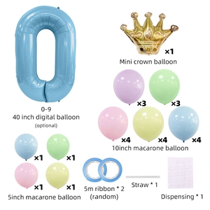 Detailansicht Geburtstagsballon-Set mit 40-Zoll-Zahl und Macaron-Party-Zubehörset