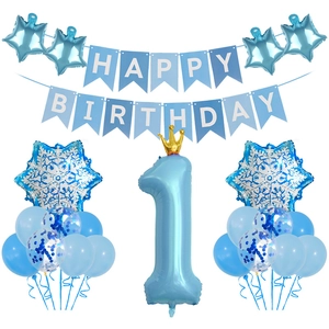 Geburtstag Party Dekoration Ballons Aluminiumfolie Latex Schneeflocke Stern Krone Nummer Banner Blau Thema Kinder Feier