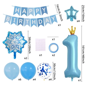 Blaues Schneeflocken-Set zum 1. Geburtstag mit 40-Zoll-Kronen-Zahlenballon und Girlanden