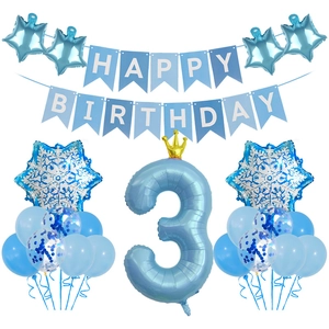 Blaues Deko-Set zum 3. Geburtstag mit Kronennummer 3 und Schneeflocken-Ballons
