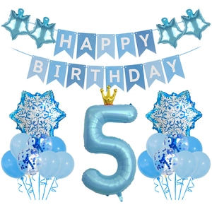 Blaues 5. Geburtstag Deko-Set mit Schneeflocken-Ballons und Happy Birthday Banner