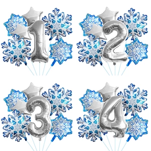 Blue snowflake and silver number 40-inch foil balloon set for winter birthday party decor