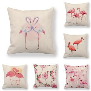 Tropical Flamingo Pattern Linen Throw Pillowcase Water-color Animal Floral Cushion Cover For Living Room Home Decor