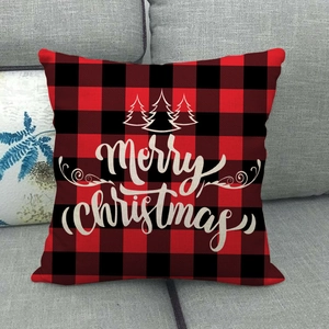 Fodera per cuscino natalizio a quadri rossi e neri con scritta Merry Christmas