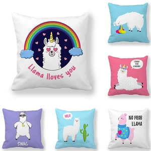 Cartoon Llama Alpaca Cushion Cover Peach Skin Velvet Square Pillowcase Decorative Animal Print For Couch Sofa Home Decor