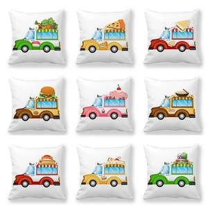 Fodera per Cuscino Quadrata Con Motivo Camion di Cibo Cartone Animato Federa Decorativa in Velluto di Poliestere per Divano