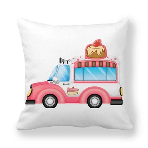 Dettaglio della federa bianca con simpatica illustrazione di food truck rosa