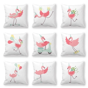 Cartoon Flamingo Print Peach Skin Fabric Square Throw Pillow Cover For Sofa Home Decor Decorative Cushion Case No Insert