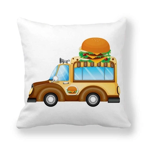 Federa per cuscino in pelle di pesca con illustrazione di un camion di cibo cartoon