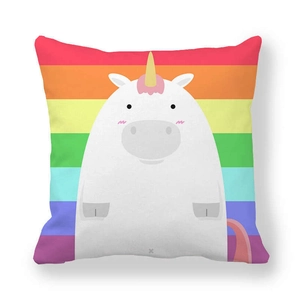 Federa per cuscino con unicorno e strisce colorate arcobaleno in morbido tessuto pelle di pesca