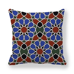 Detailed close-up of geometric star pattern on square peach skin pillow cover
