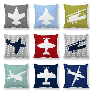 Funda de Almohada de Piel de Melocotón con Silueta de Avión de Dibujos Animados Funda de Cojín Decorativa Cuadrada Sofá