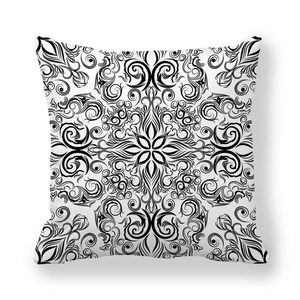 Geometric peach skin pillowcase with black damascus pattern on white fabric