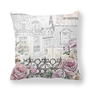Paris Eiffel Tower and pink rose floral vintage peach skin pillowcase cover