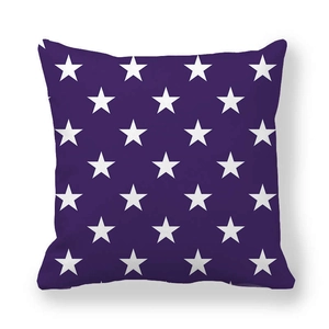 Deep purple peach skin square throw pillow cover with white star pattern on white background